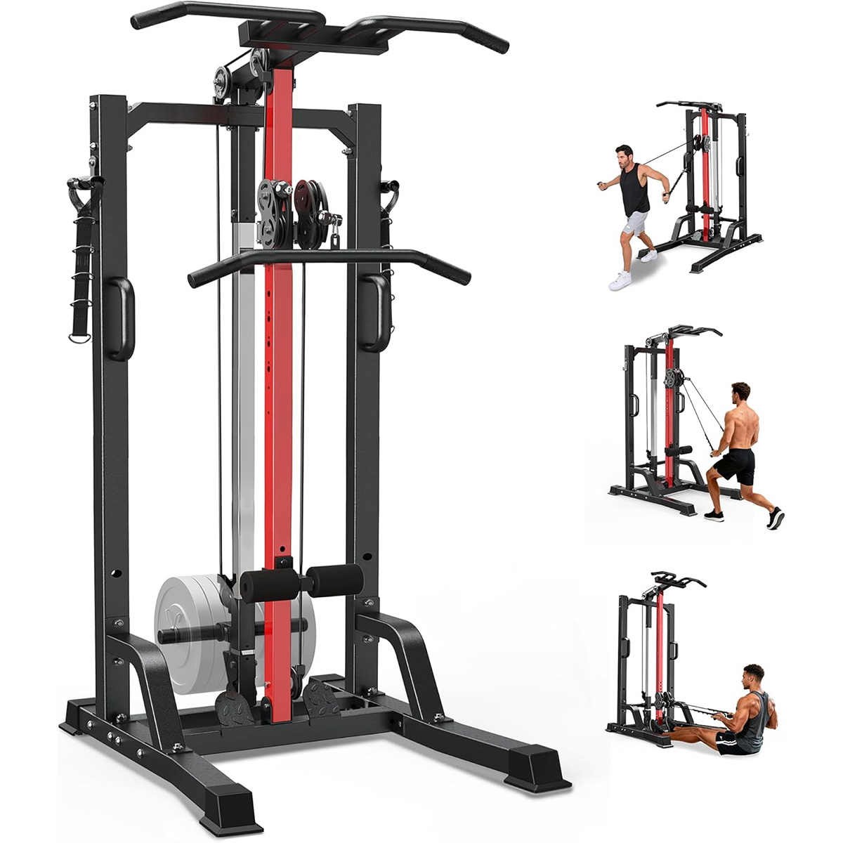 Home Gym System - Poobooホームジムマシン - ハイ/ロープーリーシステム（ラットプルダウン、ローイング＆バックワークアウト用）、レッグサポート付き | ホームジム用オールインワン筋力トレーニング機器