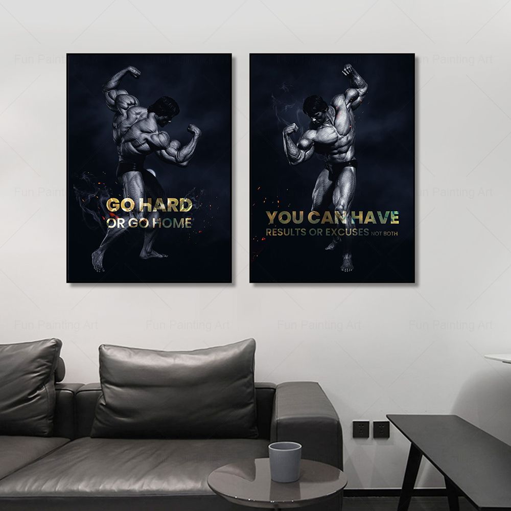 Home Gym Yes Or No - ゴーハードオアゴーホーム引用モチベーションポスタープリントキャンバス絵画アーノルド・シュワルツェネッガー フィットネス ウォールアート ジム オフィス ホームデコレーション
