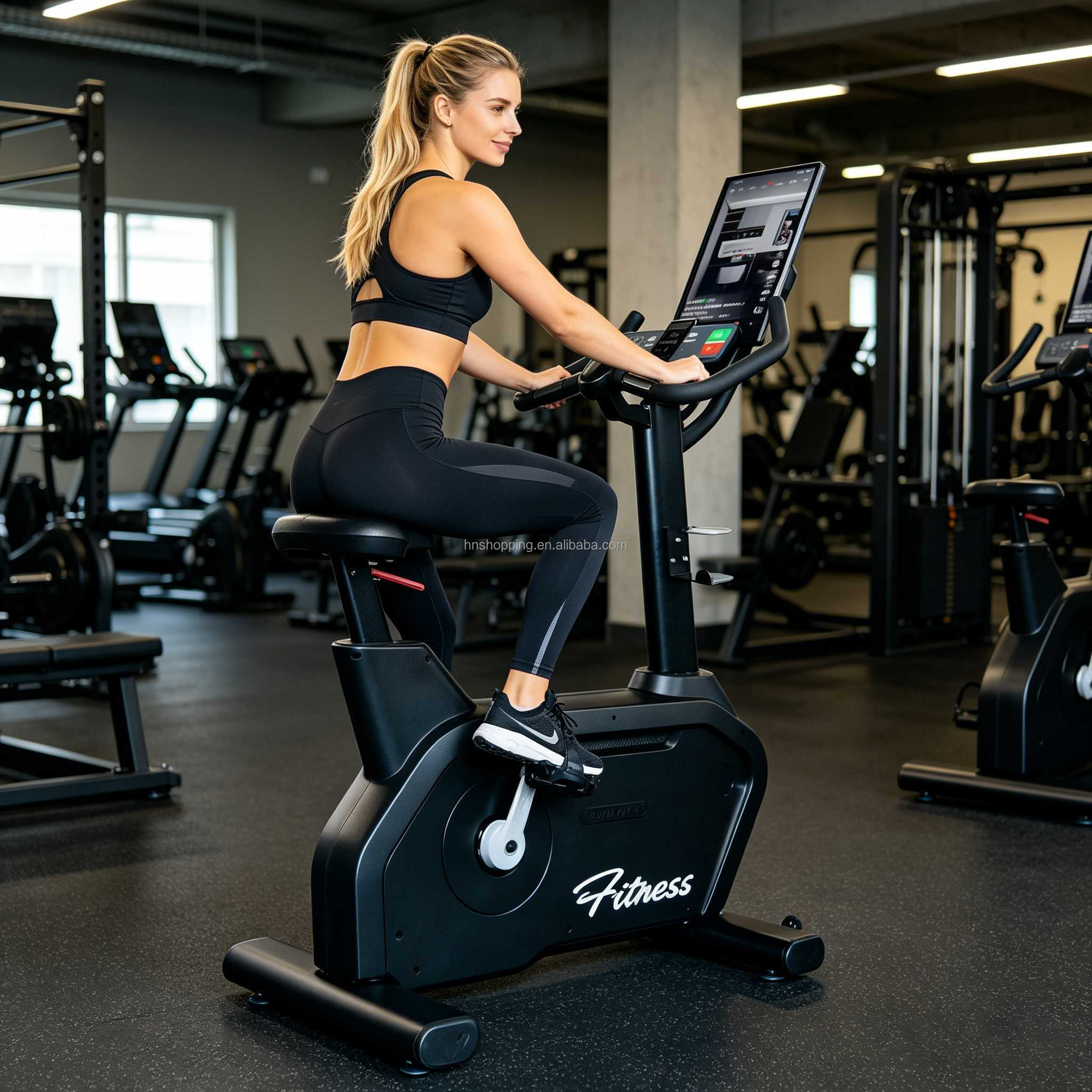 Home Gym Bike - 屋内用21.5インチ投影スクリーン付き、回転式、ジムや家庭で使用可能、負荷調整機能付き、高品質で静音性に優れたサイクリングバイク。