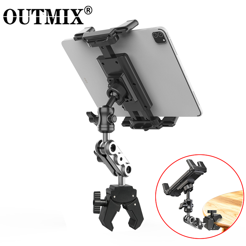 Home Gym Video - OUTMIX タブレットスタンド トレッドミルエクササイズバイク用 クランプ式調節可能な電話ホルダー 読書用 ビデオ通話用