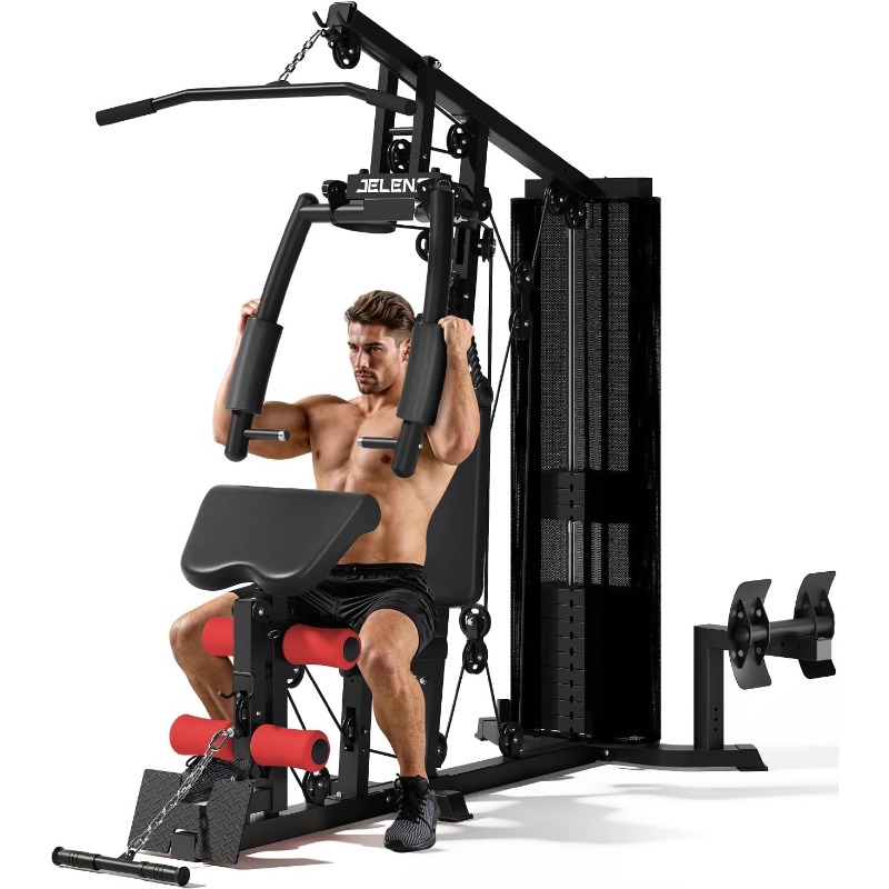 Home Gym Workout Equipment - JELENS ホームジム、多機能H11ホームジム機器、150ポンドのウェイトスタック付きワークアウトステーション、エクササイズ機器