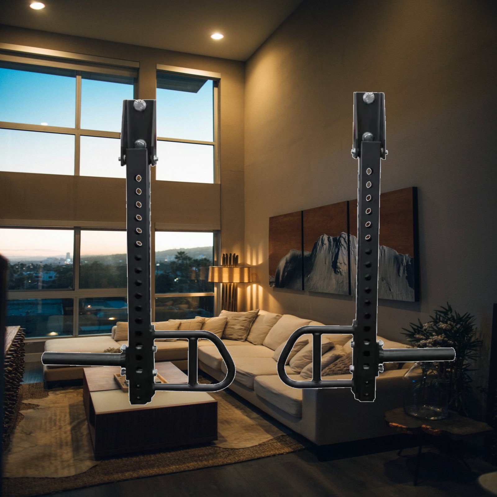 Home Gym Upper Body Workout - ジム用チェストプレスバーアタッチメント、スクワットラック用調整可能なスチール製ハンドル、自宅用上半身トレーニング器具
